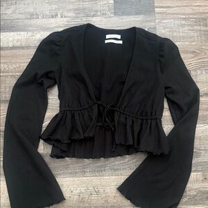 Urban Outfitters- Black Ruffled long sleeve front tie Women's Top EUC size S-P